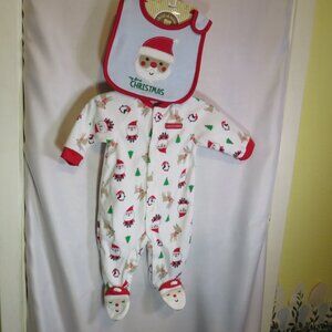Baby Santa Christmas Footed Bodysuit Embroidered with Embroidered Bib